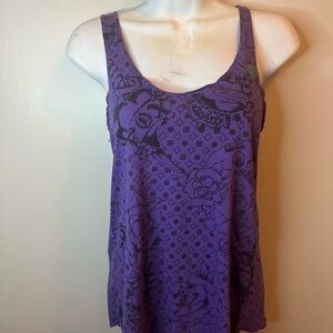 Fox Riders Juniors Graphic Racerback Tank Top Purple Floral | Size Small